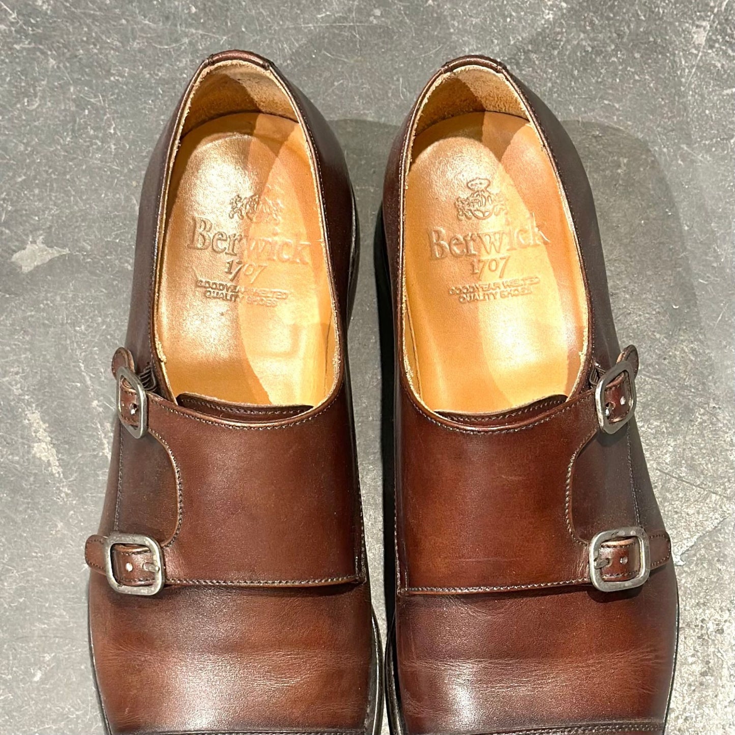 バーウィック レザーシューズ 5425 ダブルモンク ダークブラウン サイズUK7.5 Berwick ビジネスシューズ 約26.0cm【LA】【中古】