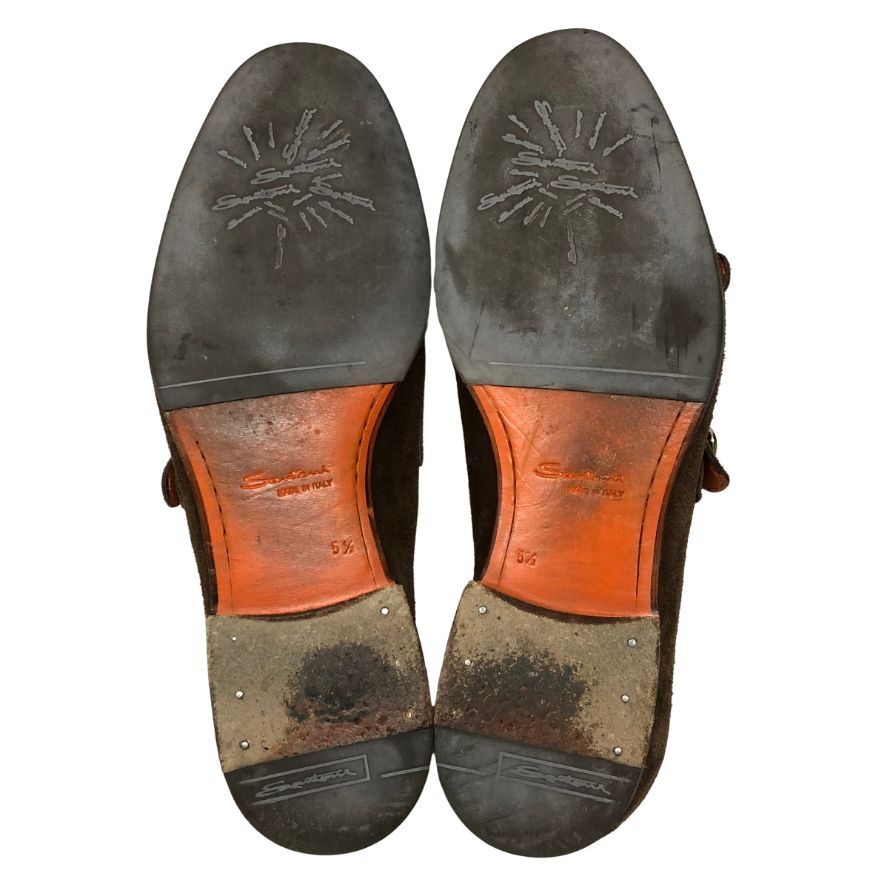 サントーニ レザーシューズ カルロス ダブルモンク スエード ブラウン サイズUK5.5 メンズ Santoni 約24.0cm【AFD15】