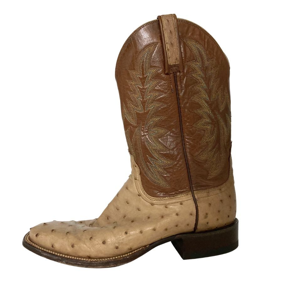 ルケーシー 2000 ローパーブーツ オーストリッチ レザーコンビ メンズ サイズ8.5D ベージュ ブラウン Lucchese 2000 約27.0cm【AFC46】