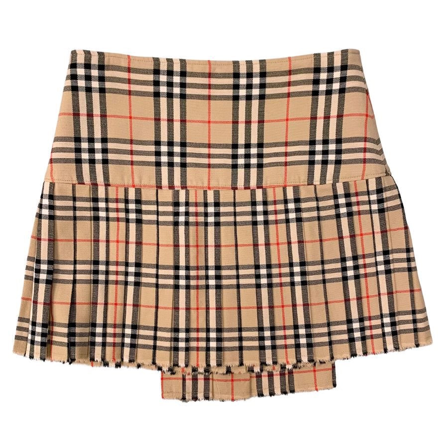 バーバリー スカート ノバチェック カットオフ ベルト ミニスカート プリーツ 現行 ベージュ系 レディース サイズUK6 BURBERRY LONDON【AFB40】
