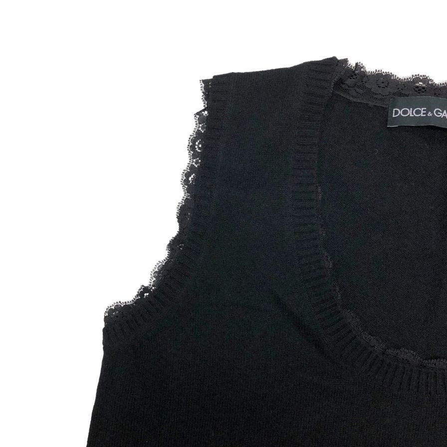 極美品◆ドルチェ&ガッバーナ ベスト レースあしらい カシミア レディース サイズS ブラック DOLCE&GABBANA 【AFB28】