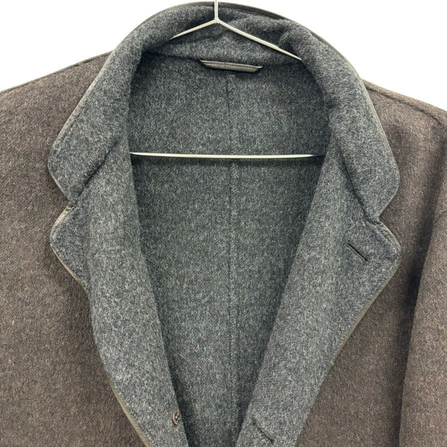 極美品◆エルメネジルド ゼニア コート ジャケット ウール 袖等レザーあしらい ブラウン サイズ52 Ermenegildo Zegna 【AFB33】