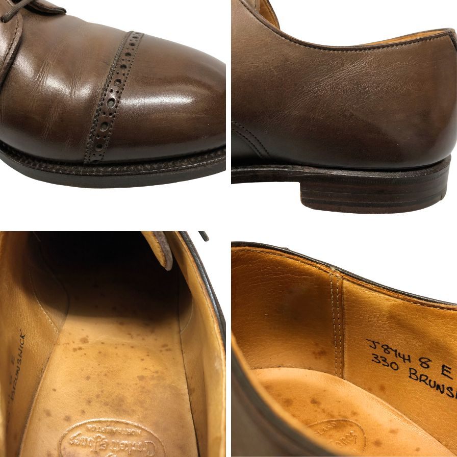 クロケット&ジョーンズ レザーシューズ ブランスウィック パンチドキャップトゥ カーフ サイズ8E ブラウン Crockett&Jones BRUNSWICK 約26.5cm【AFC28】