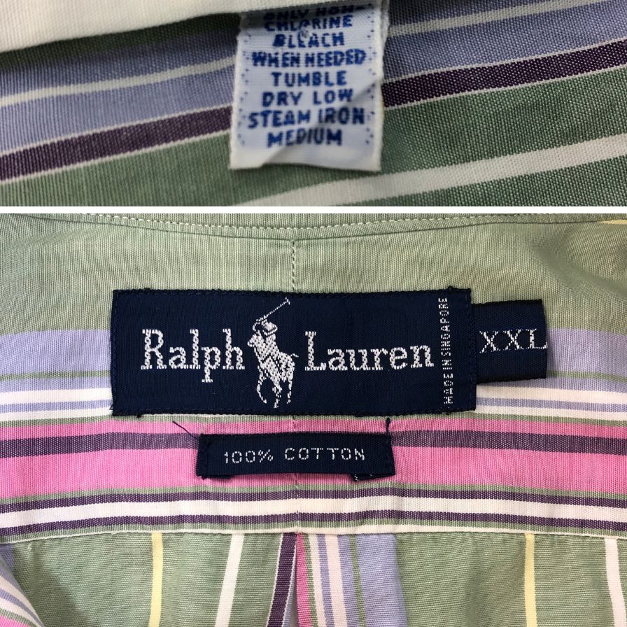 中古◆ラルフローレン ボタンダウンシャツ 90S オールド ストライプ メンズ サイズXXL Ralph Lauren 【AFB40】