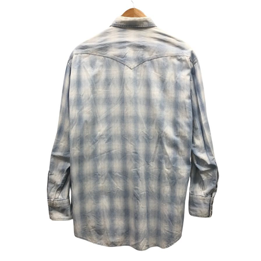 中古◆ノーブランド ヴィンテージ ウエスタンシャツ オンブレチェック ブルー系 タグなし メンズ サイズL 【AFB30】