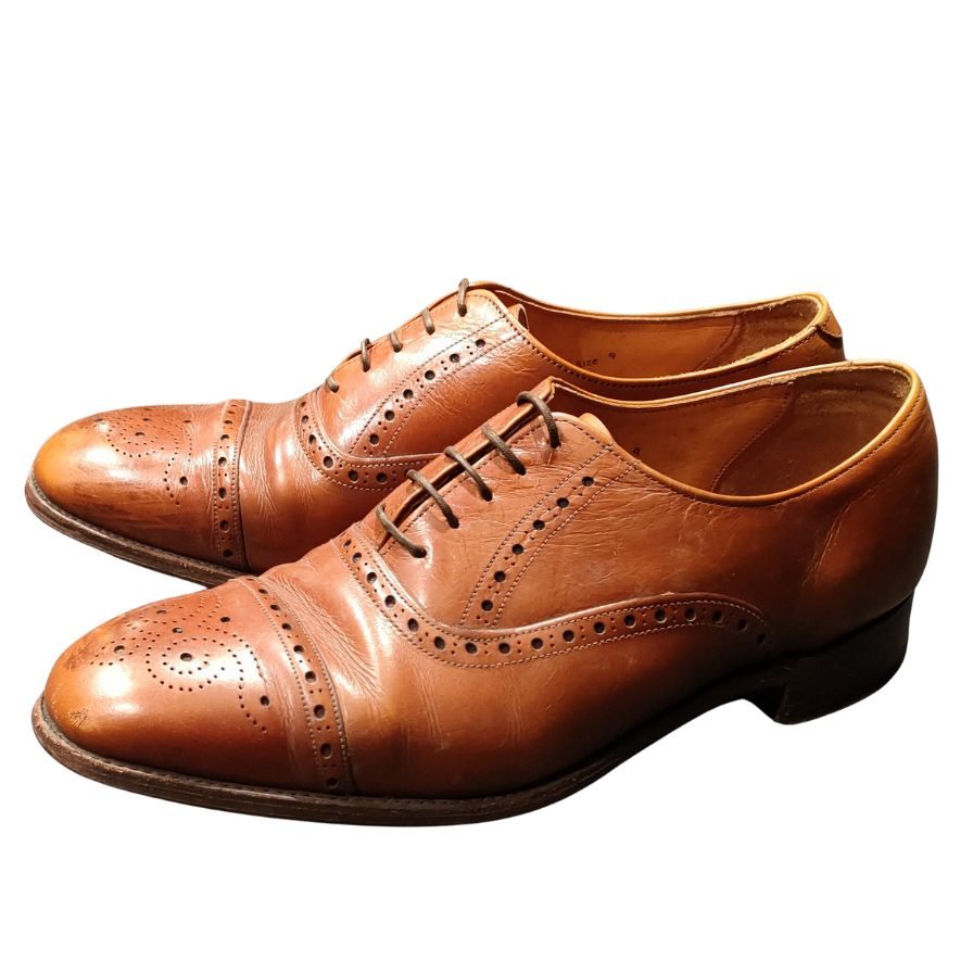 トリッカーズ レザーシューズ 筆記体ロゴ セミブローグ ブラウン メンズ サイズUK9 Tricker’s 約27.0cm【LA】【中古】