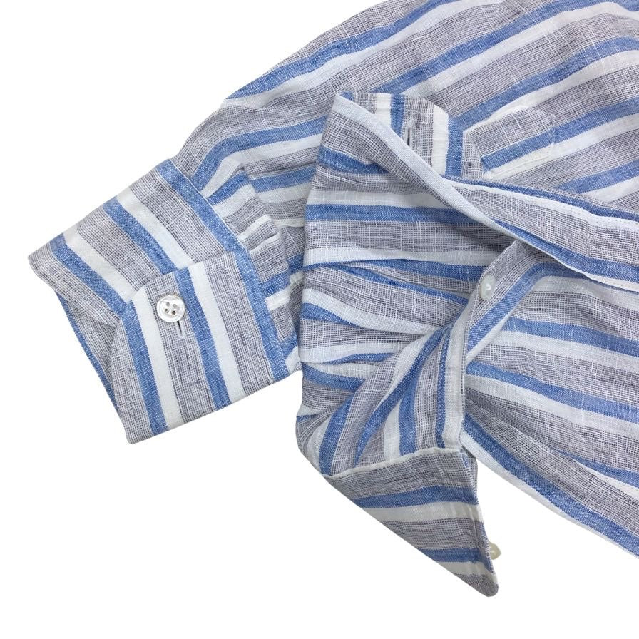 美品◆ラルディーニ 長袖シャツ ストライプ リネン サイズ39 メンズ LARDINI 【AFB17】