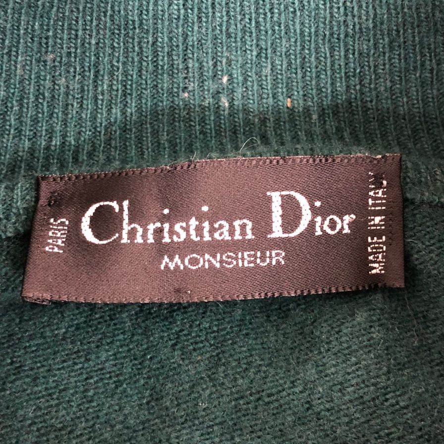 美品◆クリスチャンディオール ムッシュ ニット モックネック ウール グリーン メンズ サイズ52 Christian Dior MONSIEUR 【AFB8】