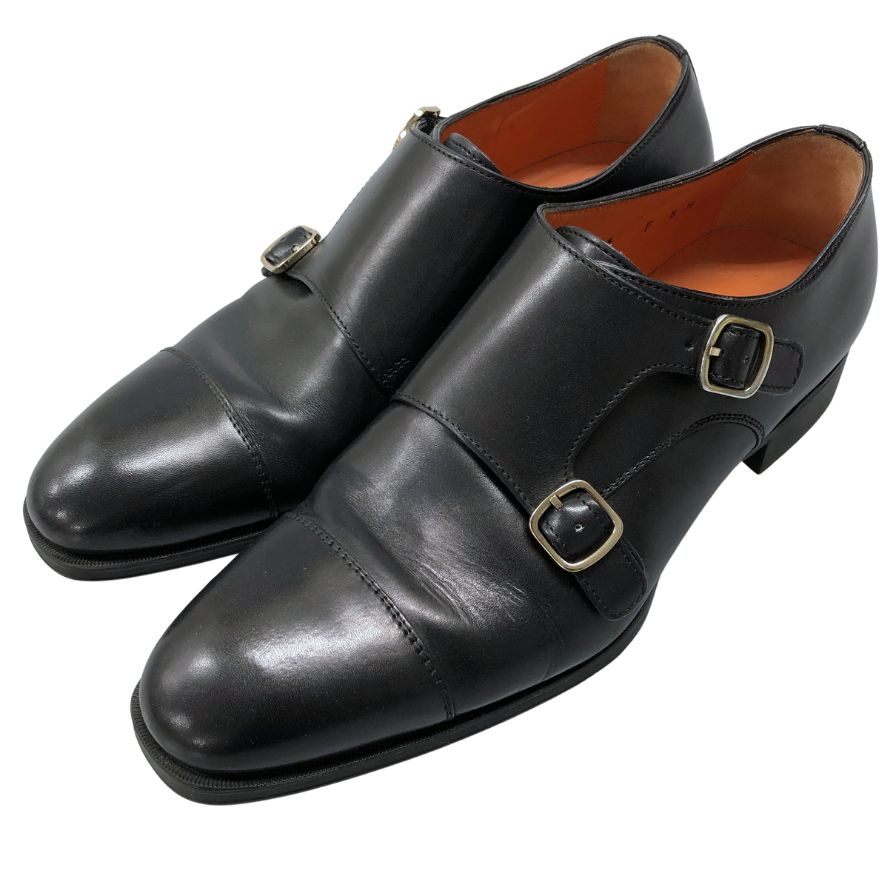 サントーニ レザーシューズ ダブルモンク 14445 メンズ サイズ5.5 ブラック Santoni 約24.5cm【AFD7】