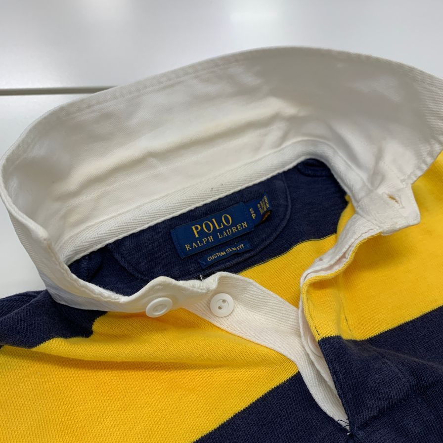 美品◆ポロラルフローレン ポロシャツ コットン ボーダー イエロー ネイビー メンズ サイズ170/92A Polo Ralph Lauren 【AFB6】