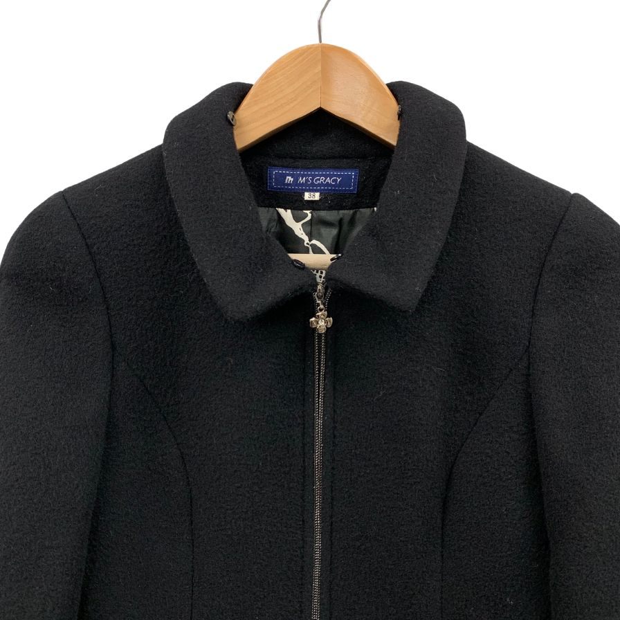 美品◆エムズグレイシー カラーコート No.529526 ファスナー付 ブラック サイズ38 M’s GRACY 【AFA18】