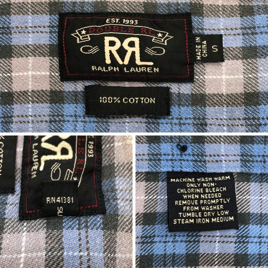 美品◆ダブルアールエル 長袖シャツ チェック ワンスター メンズ サイズS RRL 【AFB21】