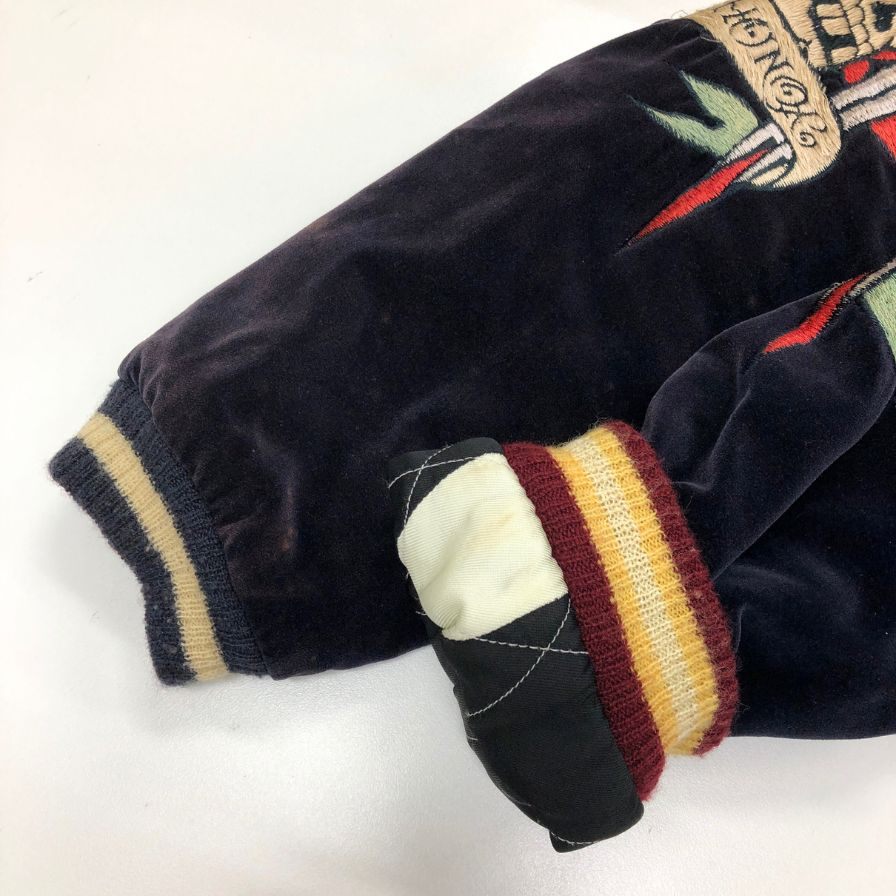 中古◆テーラー東洋 港商 スカジャン リバーシブル 虎 龍 髑髏 刺繍 メンズ ネイビー 裏地ホワイト サイズ大 TAILOR東洋 【AFA20】