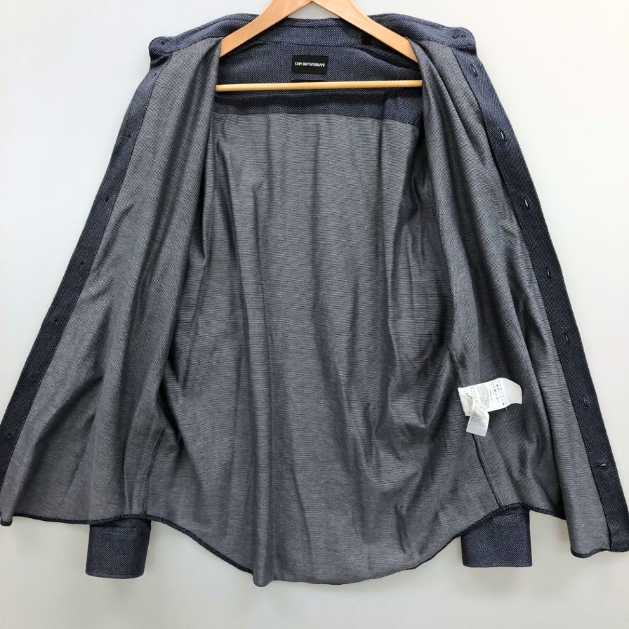 極美品◆エンポリオ アルマーニ シャツ 長袖 コットン 総柄 メンズ ネイビー サイズ41 EMPORIO ARMANI 【AFB14】