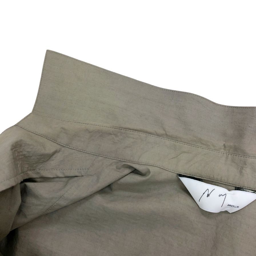 極美品◆アンセルム スキッパー ロングシャツ 長袖シャツ プルオーバー コットン リネン カーキ サイズ1 Ancellm 【AFB46】