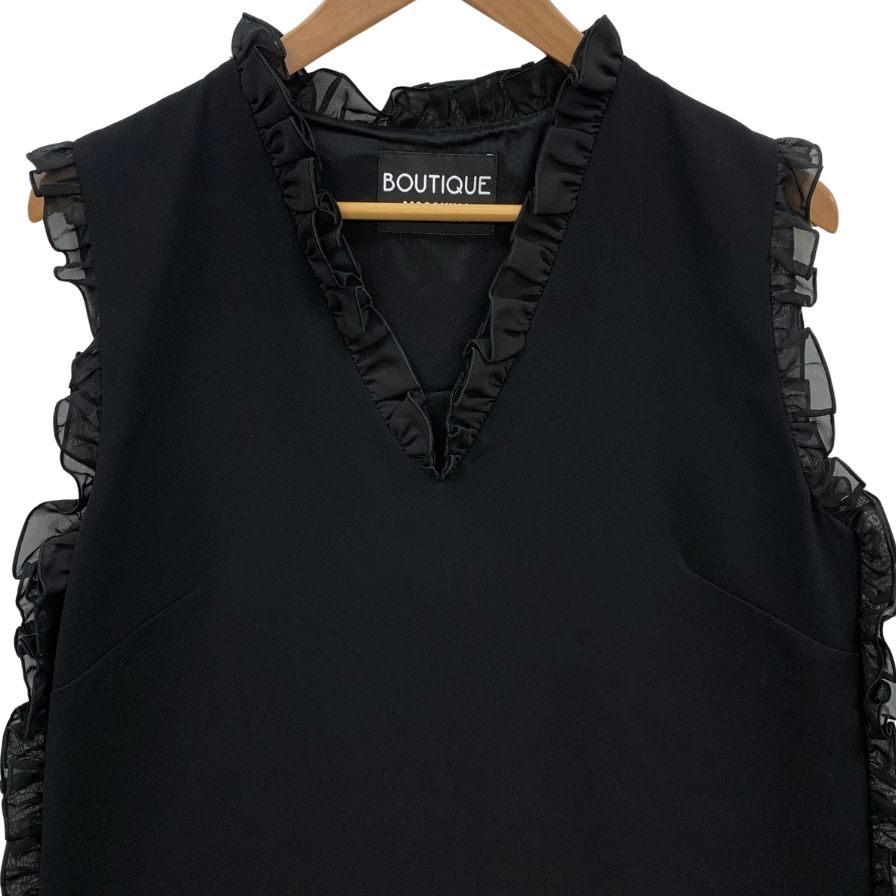 極美品◆ブティック モスキーノ ノースリーブ フリル ポケット付 ワンピース レディース サイズ42 ブラック BOUTIQUE MOSCHINO 【AFB25】