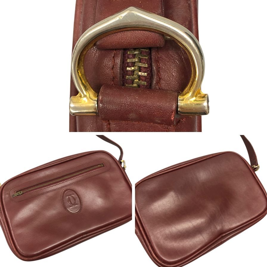 カルティエ マストライン レザーショルダーバッグ ボルドー CARTIER【AFE10】