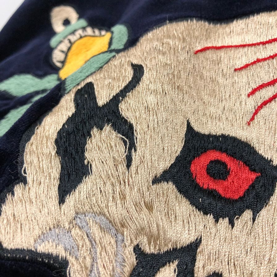 美品◆テーラー東洋 港商 スカジャン リバーシブル 虎 龍 髑髏 刺繍 メンズ ネイビー 裏地ホワイト サイズ特大 TAILOR東洋 【AFA22】
