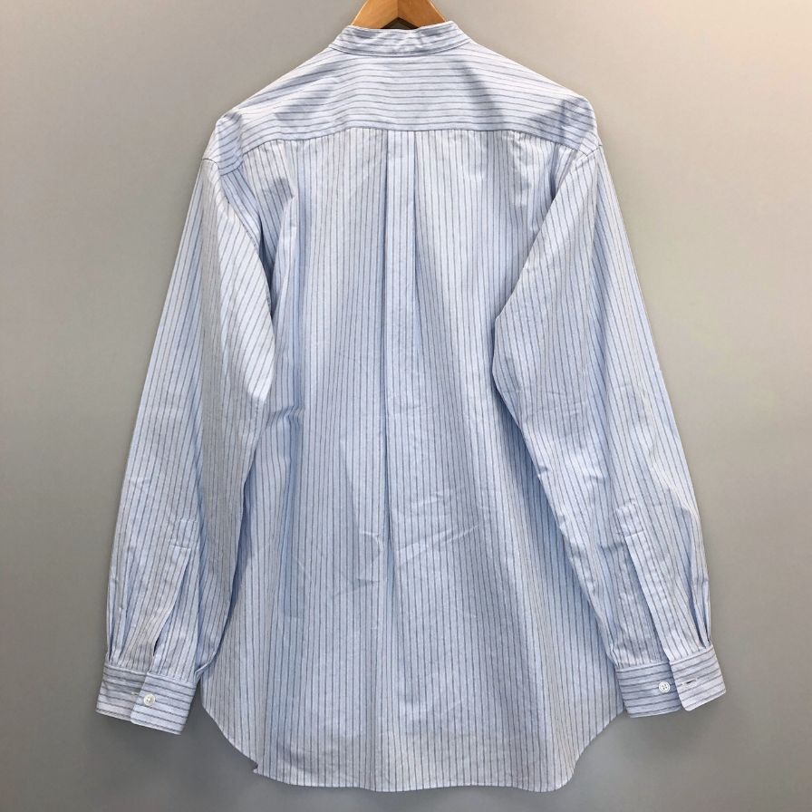 新品同様◆ジョンスメドレー シャツ ノーカラー バンドカラー 長袖 ストライプ メンズ ブルー系 サイズM JOHN SMEDLEY 【AFB36】