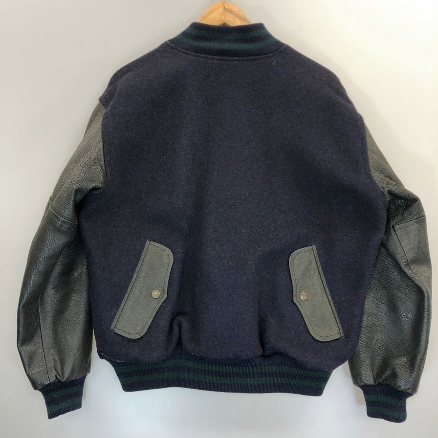 美品◆ビギ スタジャン ヴィンテージ レザー切替 ネイビー×ブラック メンズ サイズM BIGI 【AFG1】