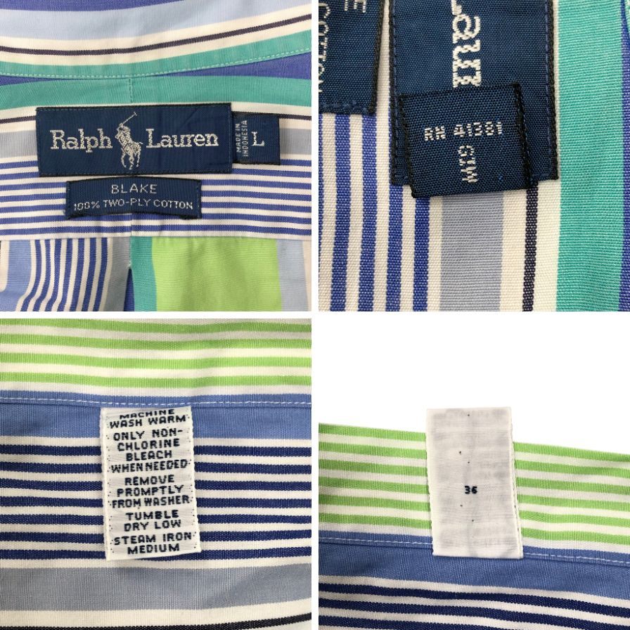 ラルフローレン チェックシャツ ボタンダウン パープル系 メンズ サイズL RALPH LAUREN【LA】