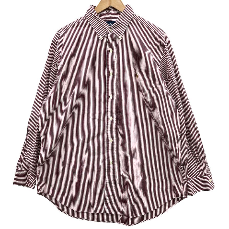 ラルフローレン 90S 長袖シャツ ストライプ レッド系 サイズ16 1/2 Ralph Lauren【LA】