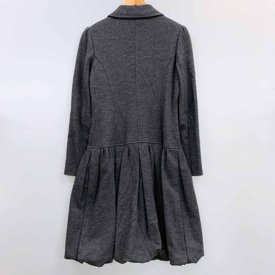 美品◆ルネ ワンピース ウール アンゴラ 長袖 フリル ジップ 膝丈 グレー レディース サイズ38 Rene 【AFB27】