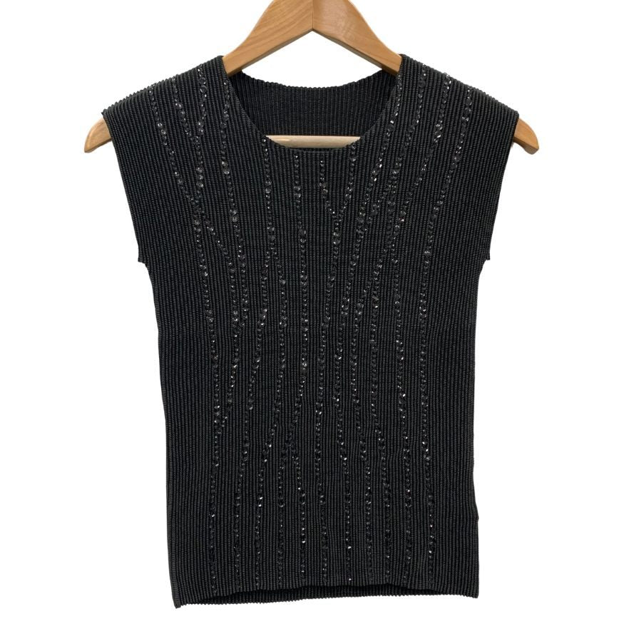 極美品◆スペッチオ ノースリーブ トップス No.411-160-78 プリーツ スパンコール付 ブラック レディース サイズ40 SPECCHIO 【AFB21】