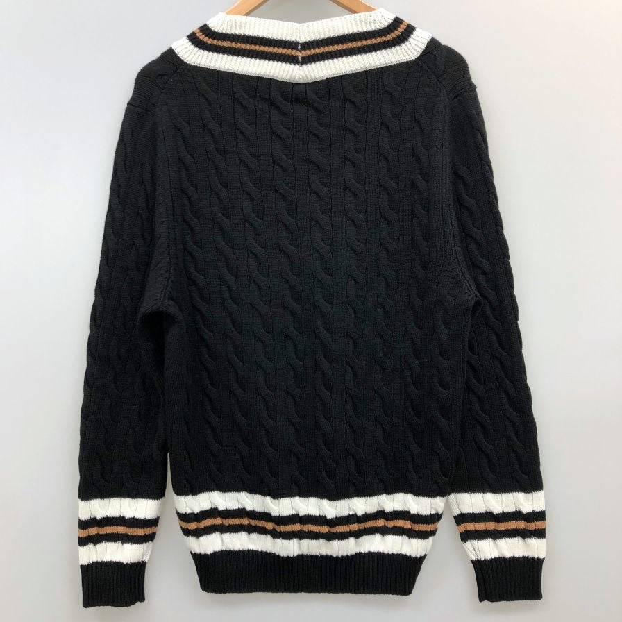 美品◆バフィー チルデンニット Vネック ウール ブラック×ホワイト×キャメル サイズ50 メンズ イタリア製 BAFY MADE IN ITALY 【AFB40】