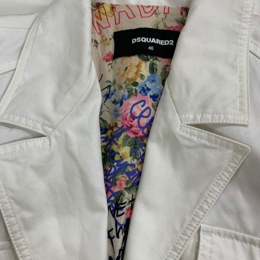 中古◆ディースクエアード ジャケット 裏地 花柄 総柄 S75BN0810 S41794 コットン ホワイト メンズ サイズ46 DSQUARED2 【AFA2】