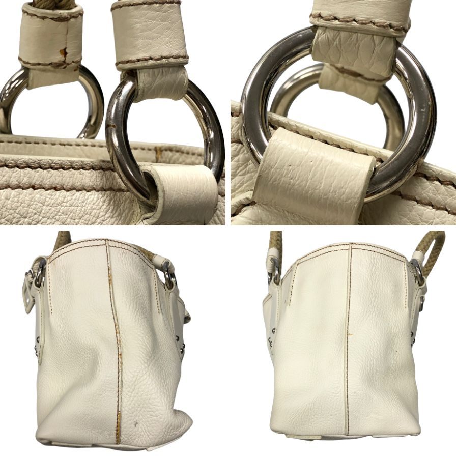 プラダ ハンドバッグ グレインレザー 編み込み ホワイト レディース PRADA【AFE12】