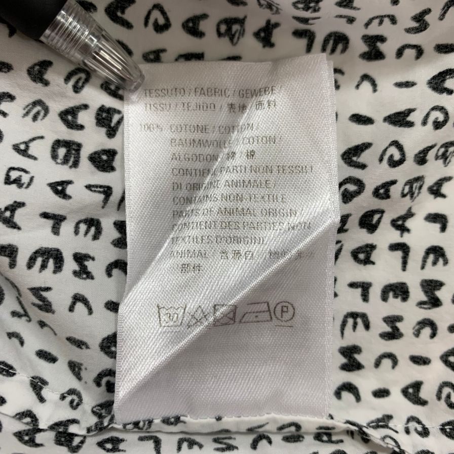 美品◆バレンシアガ ボタンダウンシャツ 半袖 647354 メンズ サイズ41 総柄 ホワイト ブラック BALENCIAGA WARDROBE 【AFB3】