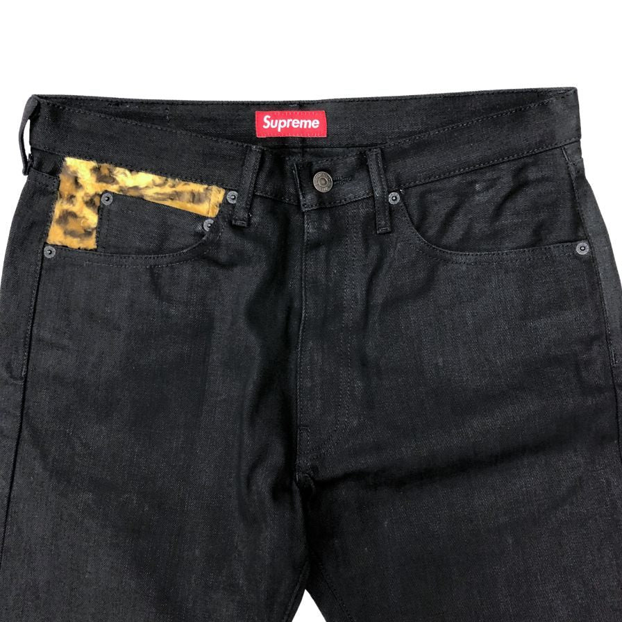 シュプリーム×リーバイス ブラックデニムパンツ 12AW 505 ジップ フライレオパードあしらい メンズ サイズ32×32 ブラック SUPREME×Levi's 【AFB31】