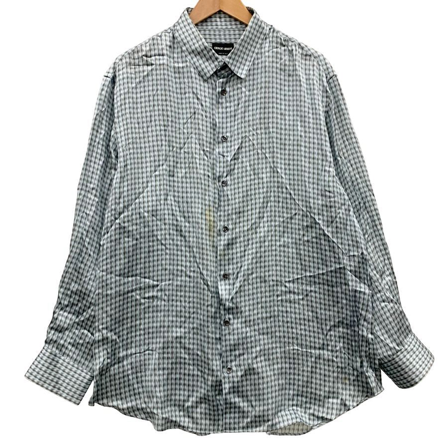 中古◆ジョルジオ アルマーニ 総柄 シルク100% シャツ メンズ サイズ44 ブルー系 GIORGIO ARMANI 【AFB33】