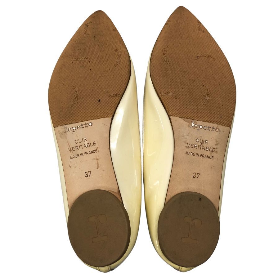 レペット バレェシューズ パテントレザー リボン アイボリー レディース サイズ37 repetto 約23.5cm【AFC7】
