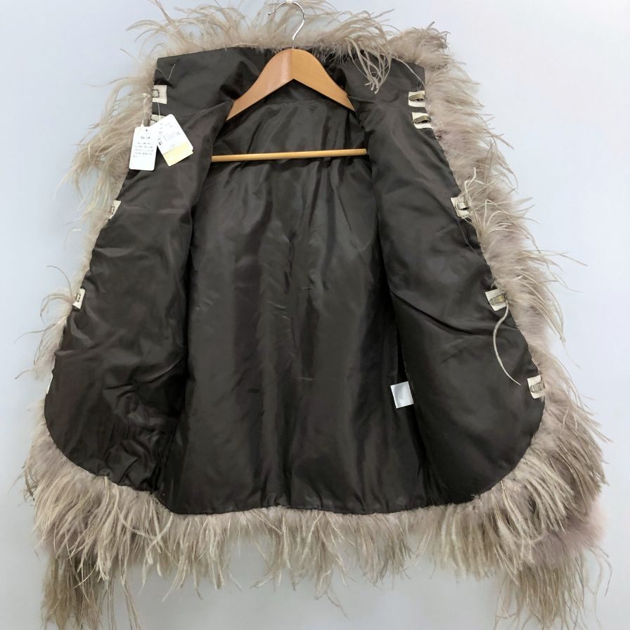 美品◆アンドエー ジャケット グース ファー オーストリッチ ハーフ コート グレー レディース サイズ38 And A 【AFF21】
