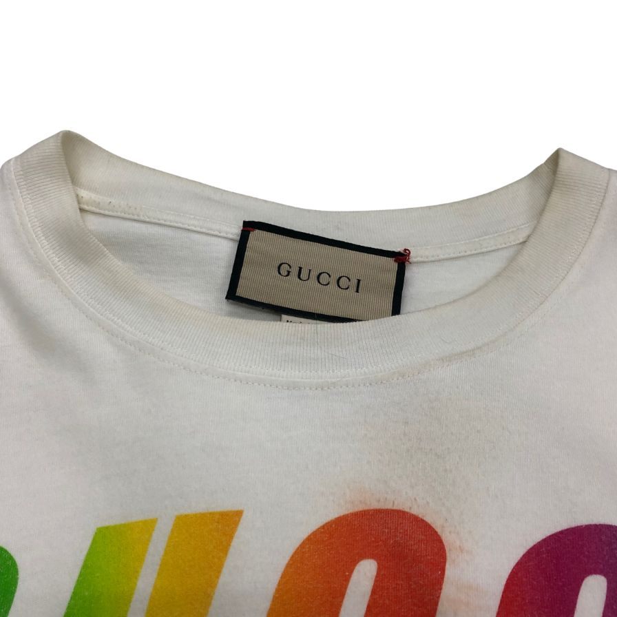 中古◆グッチ 半袖Tシャツ マルチカラーロゴ ホワイト メンズ サイズS 616036 GUCCI 【AFB9】