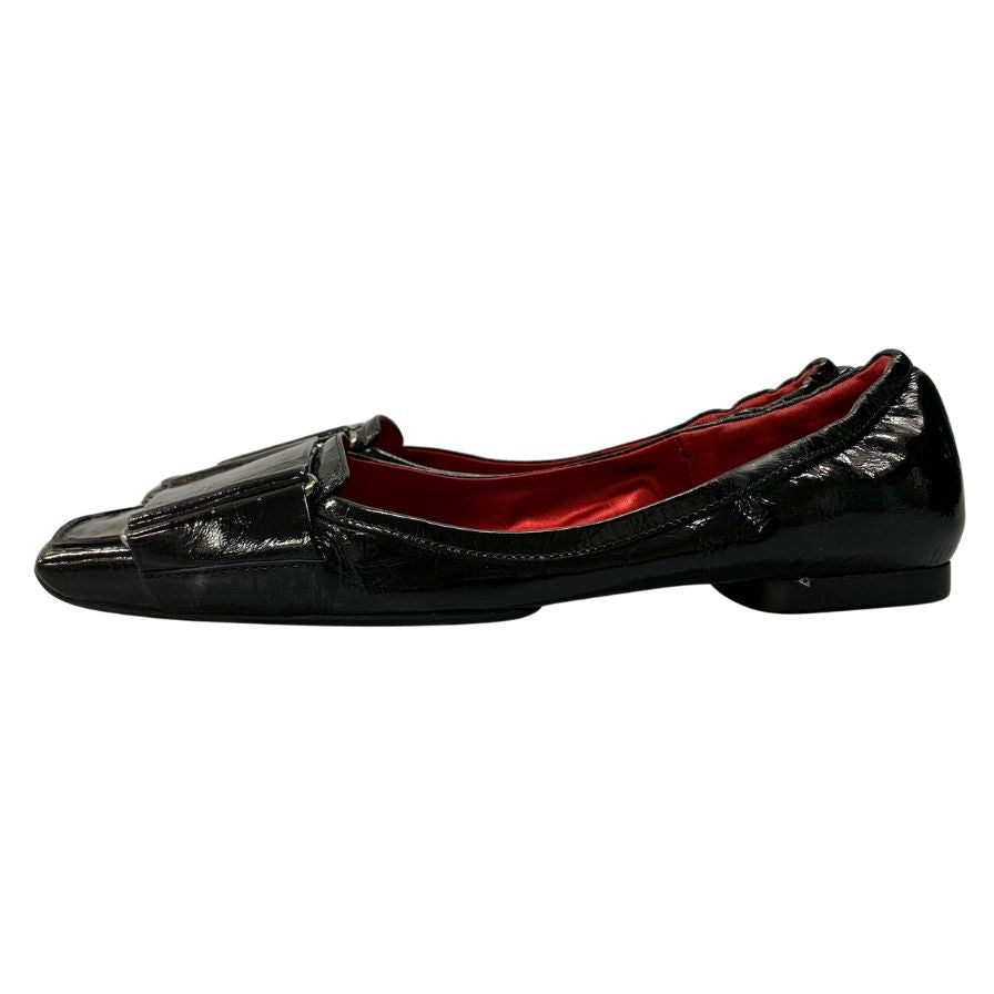 ロジェ ヴィヴィエ エナメル バレエシューズ フラットシューズ バックル レディース サイズ36.5 ブラック Roger Vivier 約23.5cm【AFC32】
