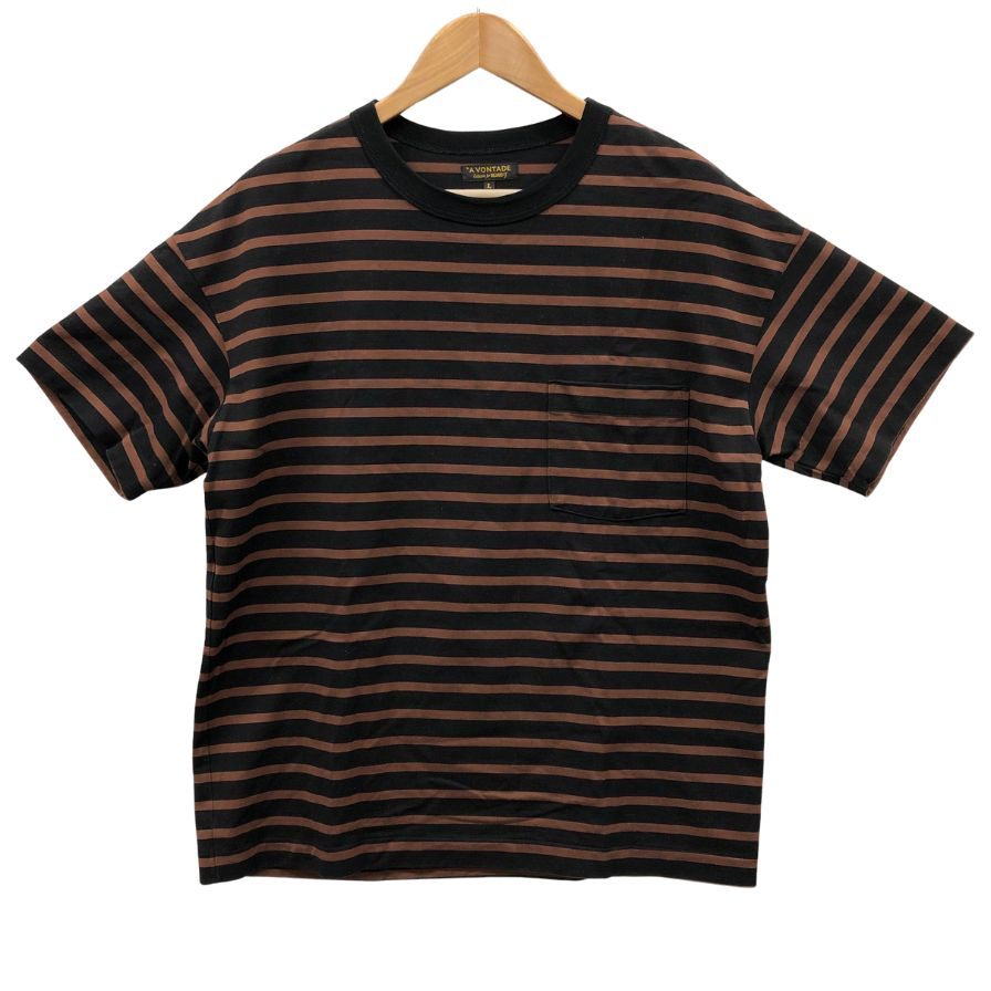 アボンタージ ビームスF 別注 Tシャツ ボーダー ポケット ブラウン ブラック メンズ サイズL A VONTADE BEAMS F【LA】
