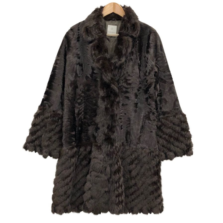美品◆パリエンヌ ロング コート ベビー ラム ファー ジャケット ブラウン レディース サイズ6 PARIENNE 【AFF19】
