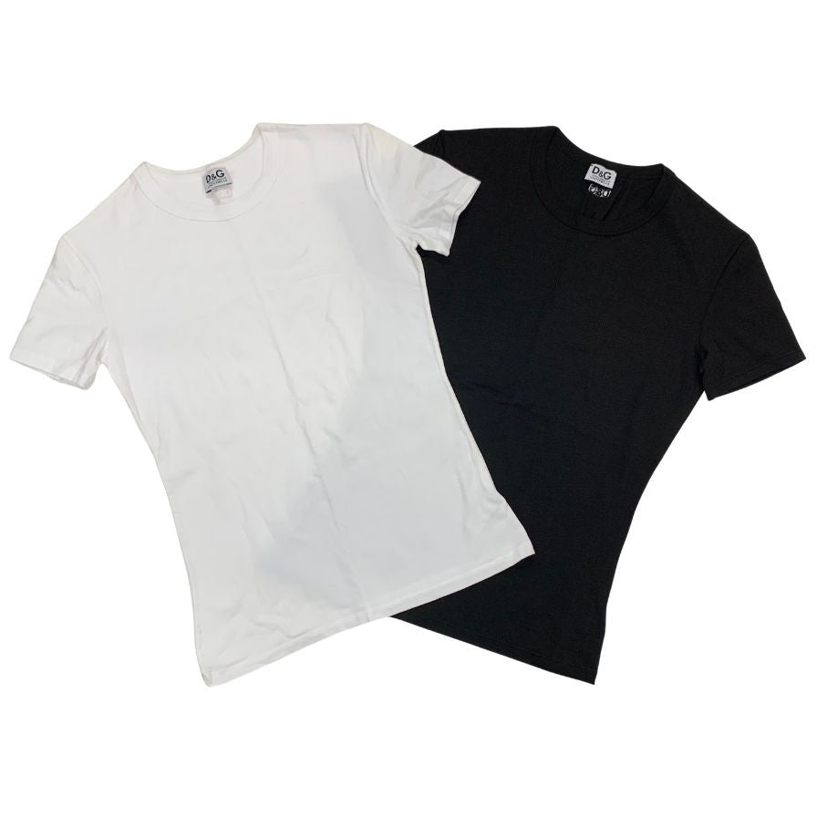 極美品◆ドルチェ&ガッバーナ アンダーウェア Tシャツ ブラック&ホワイト2枚セット コットン100% レディース サイズ2 DOLCE&GABBANA 【AFB27】
