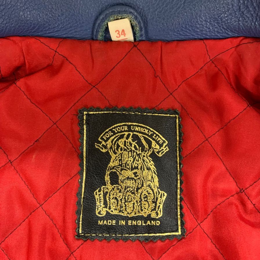 中古◆666 トリプルシックス ダブルライダース イングランド製 初期 ヴィンテージ 死神タグ ターコイズブルー サイズ34 TRIPLE SIX 【AFA6】