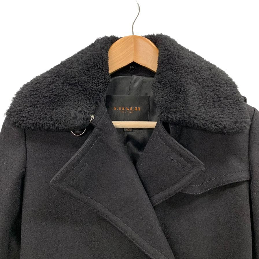 美品◆コーチ ボア付き Pコート レディース ブラック サイズ0 ウール混 COACH 【AFA4】