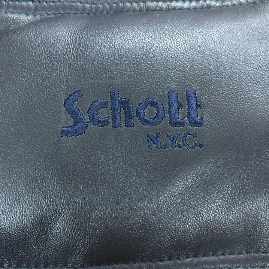 中古◆ショット ダウンジャケット モーターサイクルジャケット ラムレザー IDEALジップ サイズM ネイビー メンズ Schott 【AFG1】