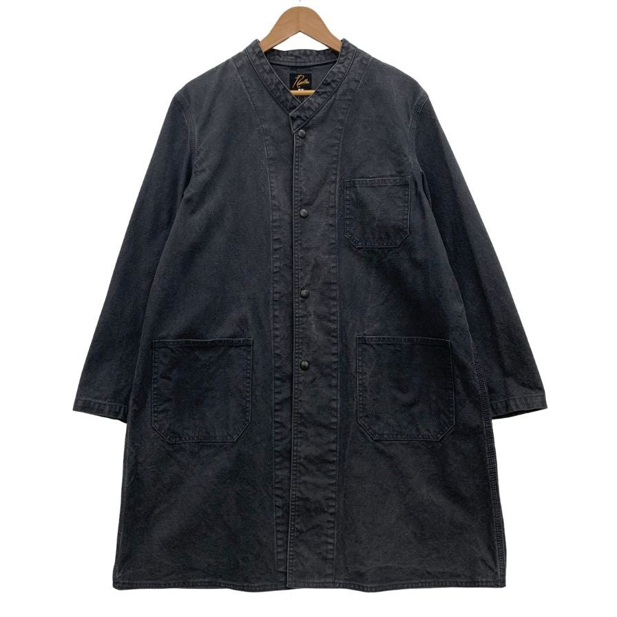 美品◆ニードルス ノーカラー コットン ロングコート メンズ ブラック サイズS Needles 【AFB12】