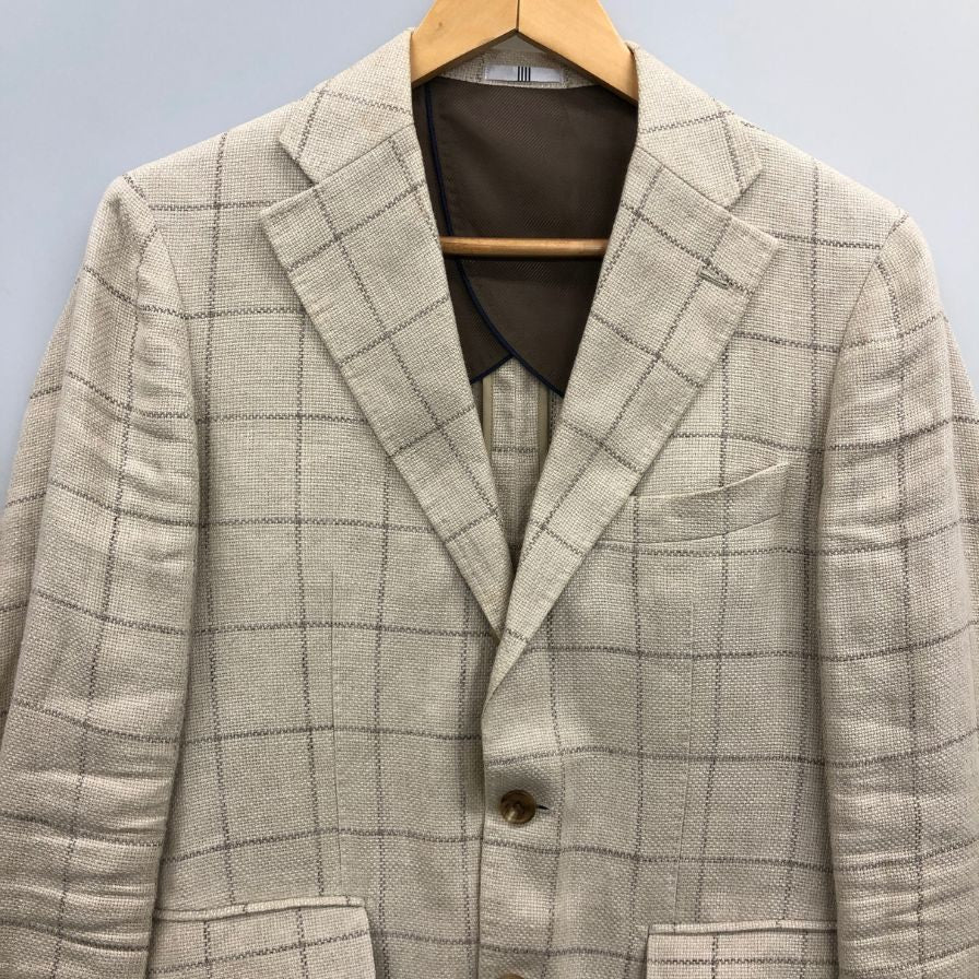中古◆スーツセレクト リネン テーラードジャケット JSJ2056 ベージュ サイズA5 メンズ チェック SUIT SELECT DORAGO 【AFB33】