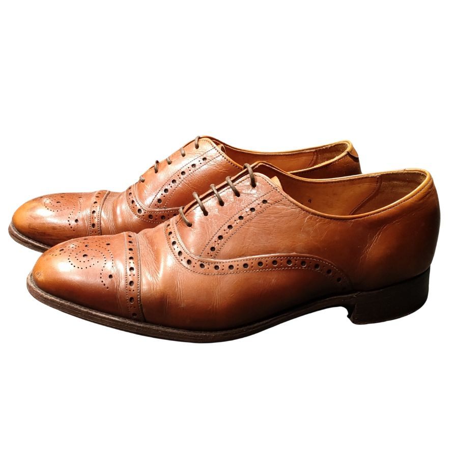 トリッカーズ レザーシューズ 筆記体ロゴ セミブローグ ブラウン メンズ サイズUK9 Tricker’s 約27.0cm【LA】【中古】