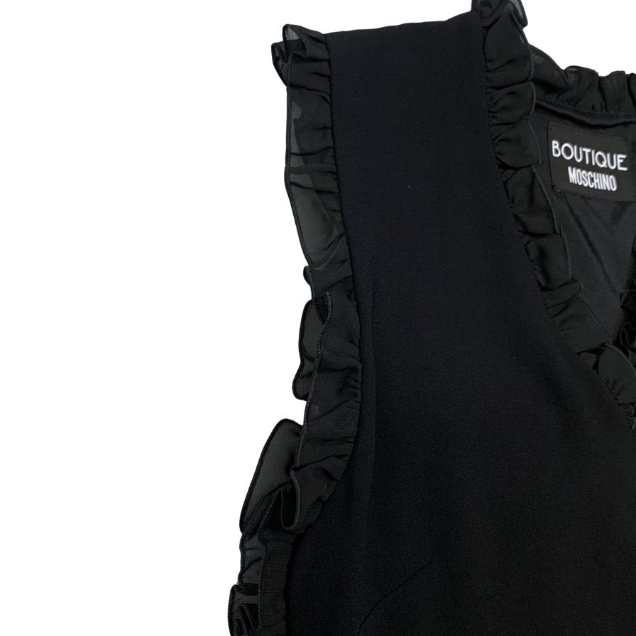極美品◆ブティック モスキーノ ノースリーブ フリル ポケット付 ワンピース レディース サイズ42 ブラック BOUTIQUE MOSCHINO 【AFB25】