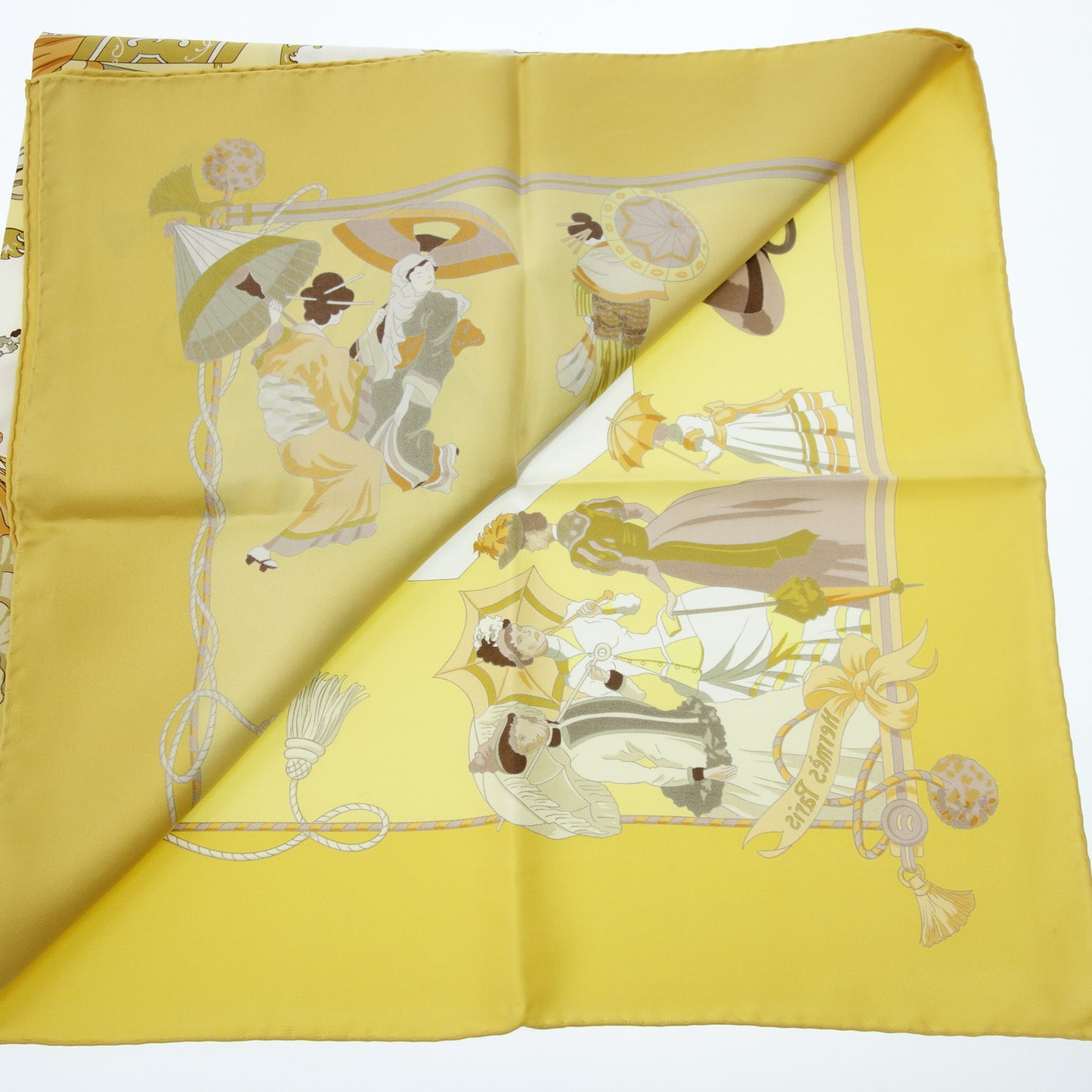 エルメス カレ90 スカーフ OMBRELLES ET PARAPLUIES 日傘と雨傘 レディース イエロー系 HERMES【AFI20】【中古】