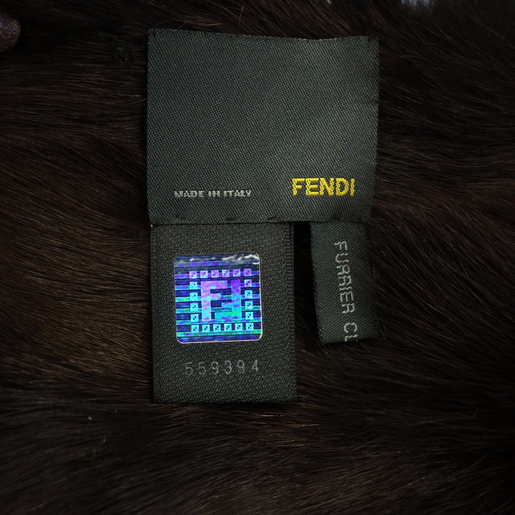 中古◆フェンディ ファー ショール マフラー 黒×茶 FENDI【AFF24】